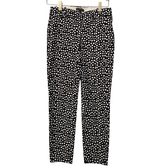 J. Crew Mercantile Heart Print Winnie Slim Leg Ankle-Length Pants Black White 00 - Picture 1 of 7